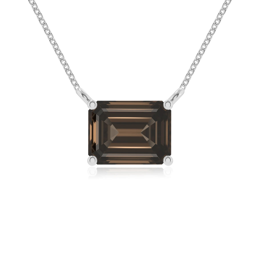 natural smoky-quartz emerald cut solitaire necklaces in white gold 
