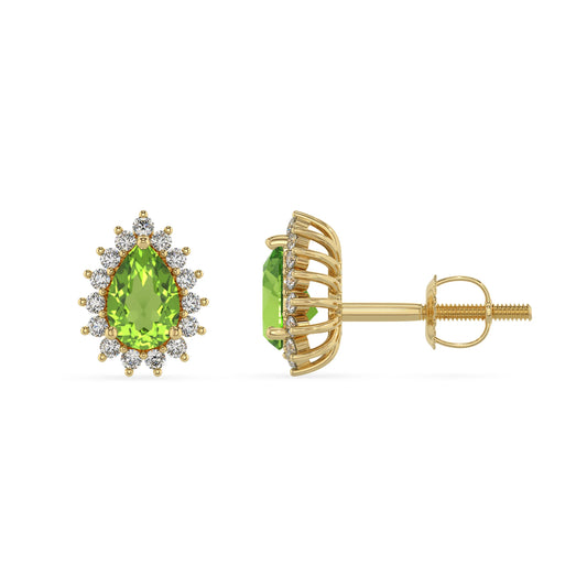 natural peridot pear stud earrings in yellow gold 