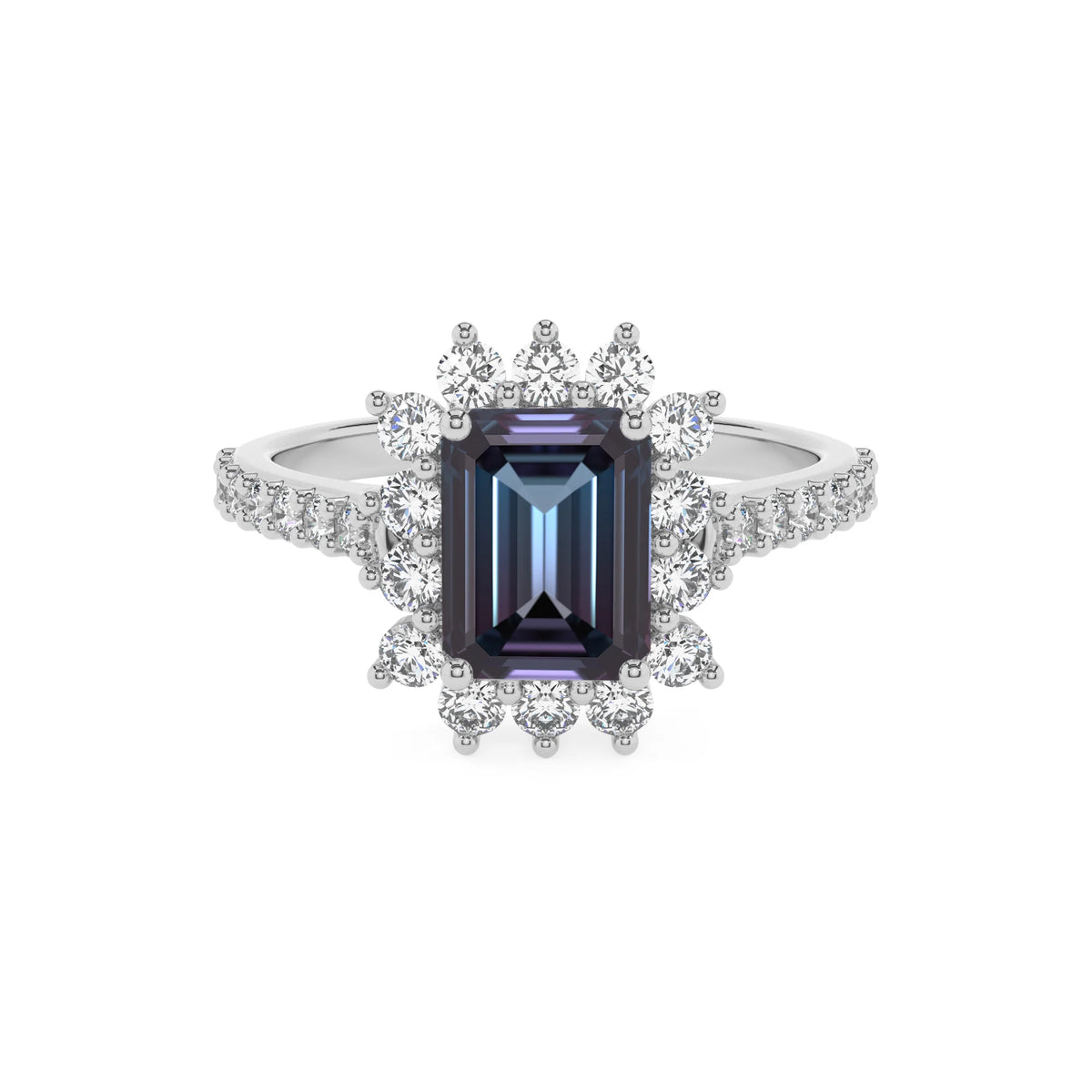 lab grown alexandrite emerald cut solitaire rings in sterling silver 