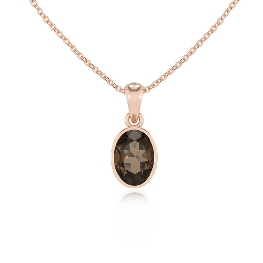 natural smoky-quartz oval solitaire necklaces in rose gold 