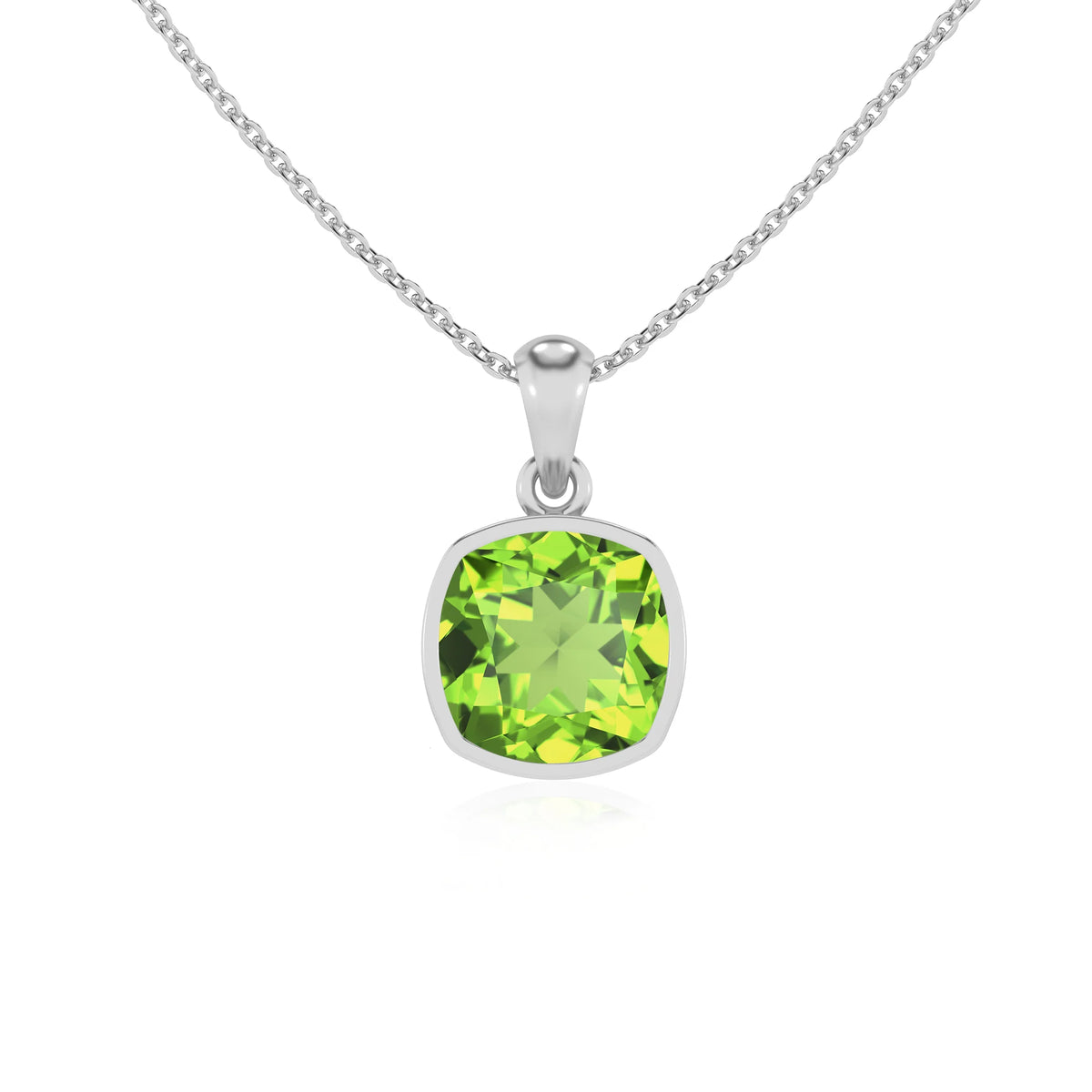 natural peridot cushion solitaire necklaces in white gold 