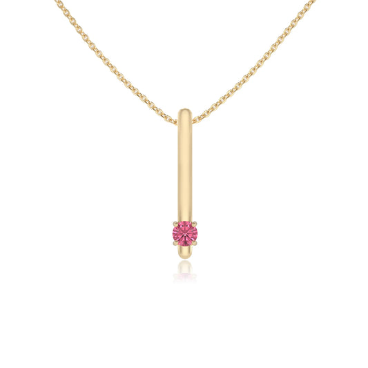 lab grown pink-tourmaline round bar necklaces in yellow gold 