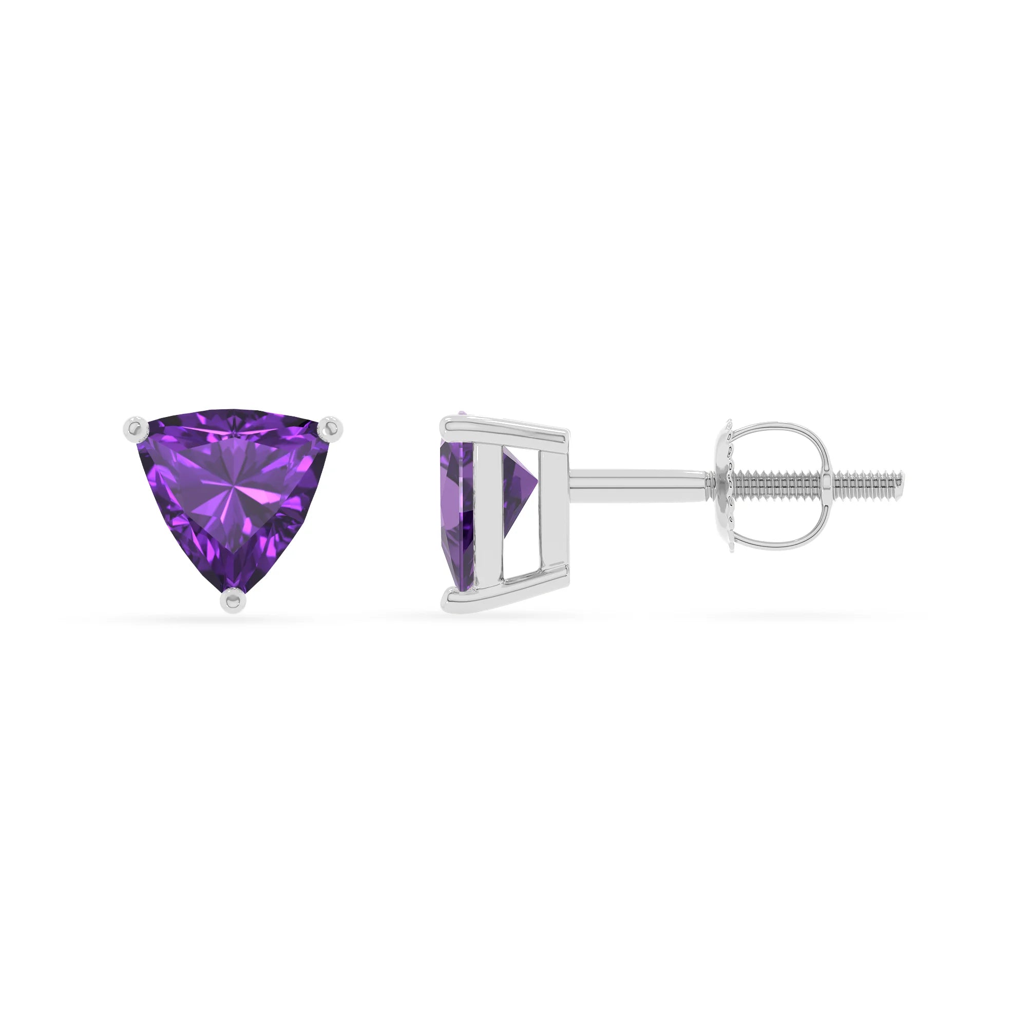 lab grown amethyst trillion stud earrings in white gold 