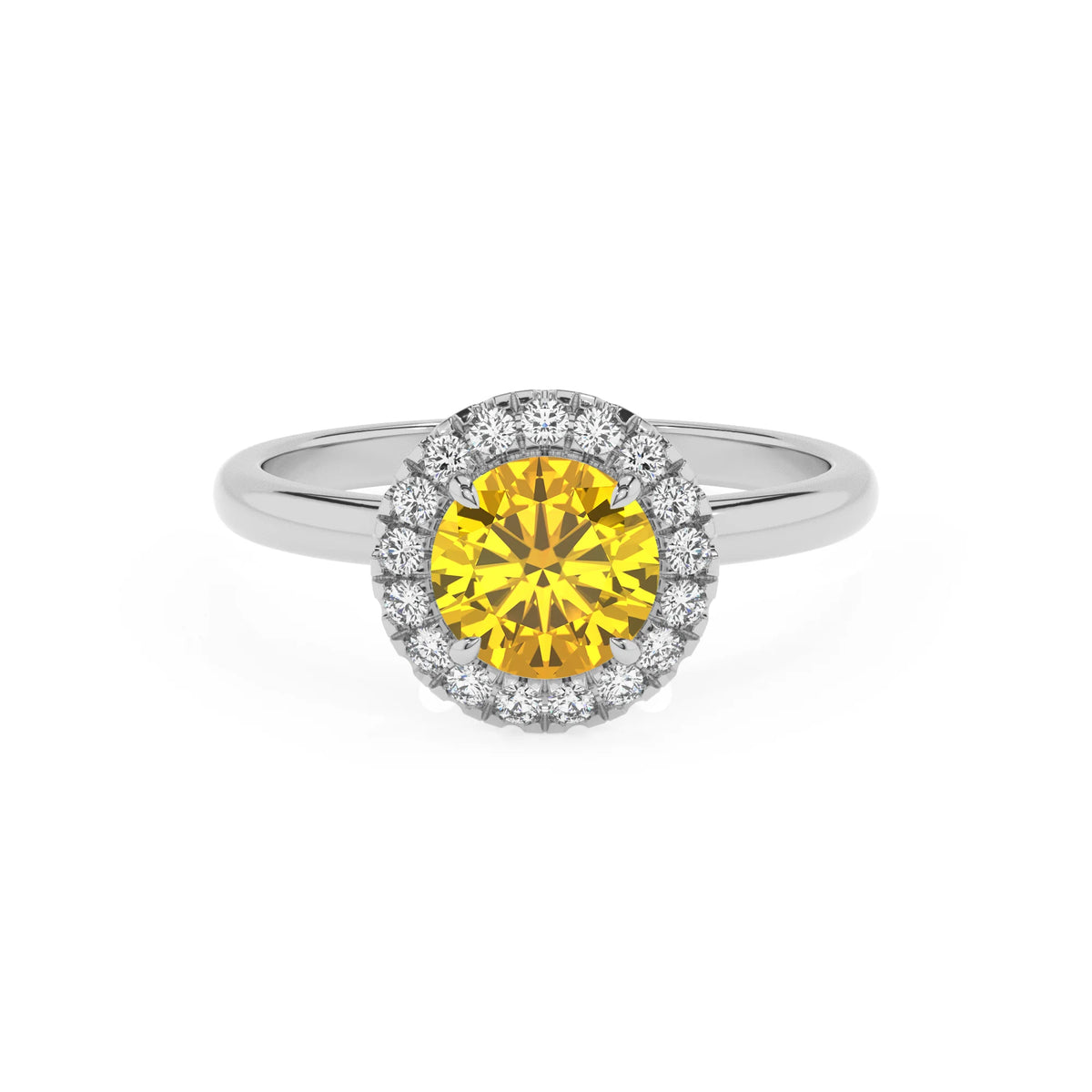 lab grown yellow-sapphire round solitaire rings in platinum 