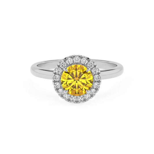lab grown yellow-sapphire round solitaire rings in platinum 