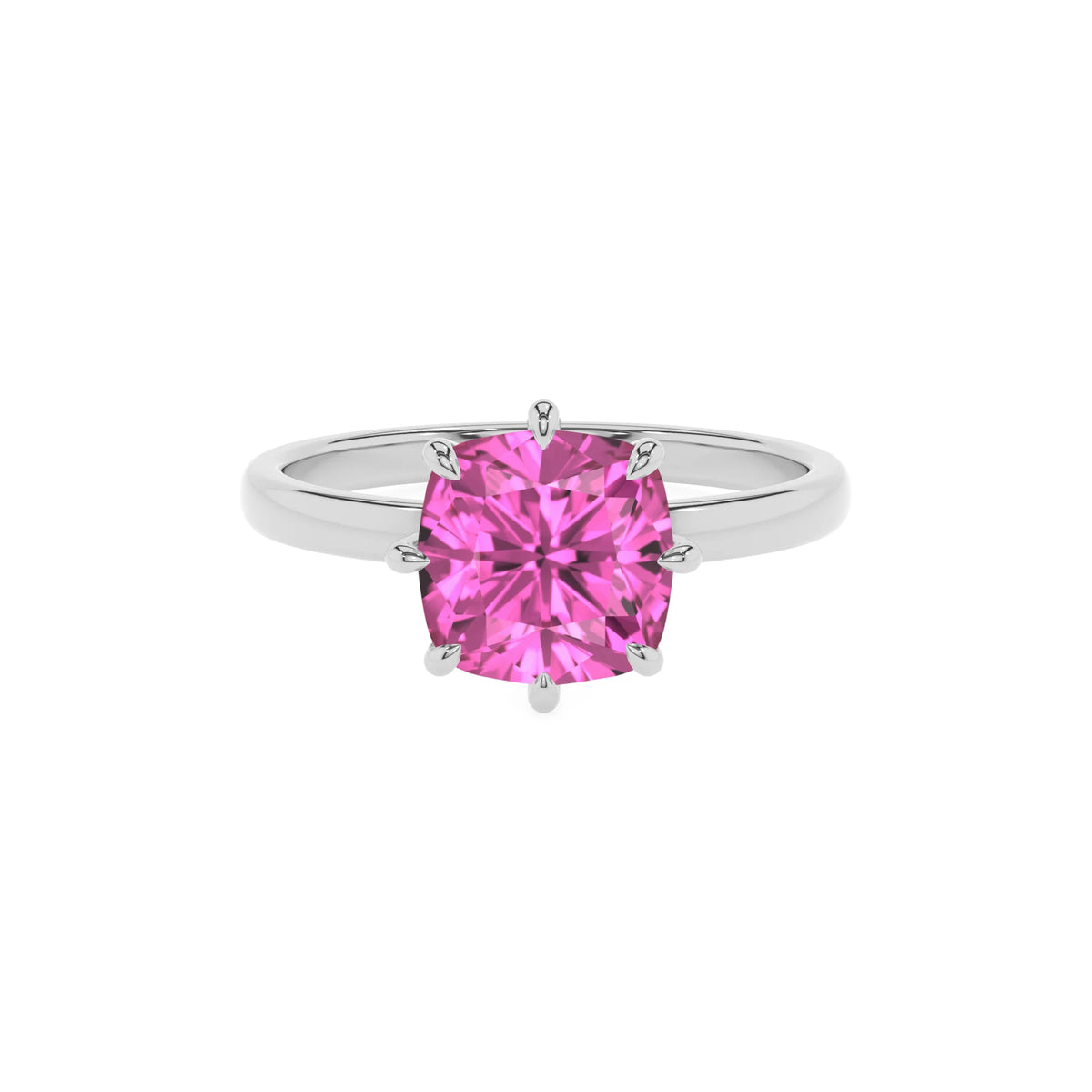 lab grown pink-sapphire cushion solitaire rings in platinum 