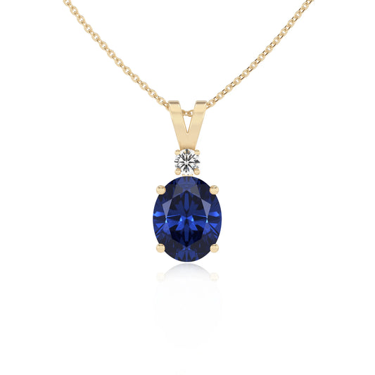 lab grown blue-sapphire oval solitaire v-bale necklaces in yellow gold 