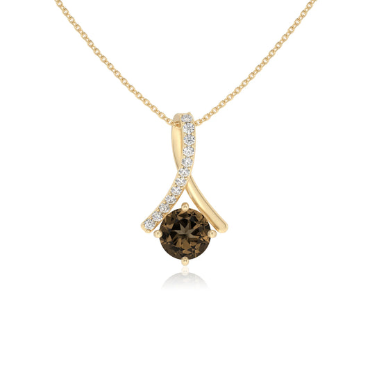 natural smoky-quartz round solitaire necklaces in yellow gold 