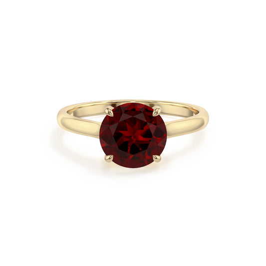 natural garnet round solitaire rings in yellow gold 