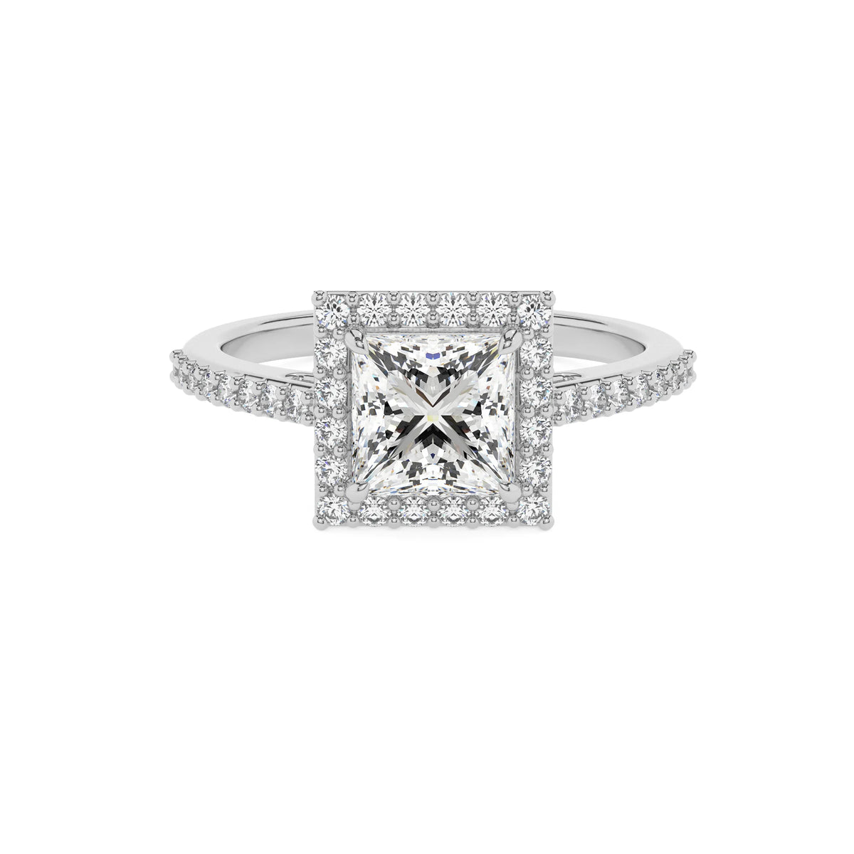 lab grown moissanite princess solitaire rings in white gold 