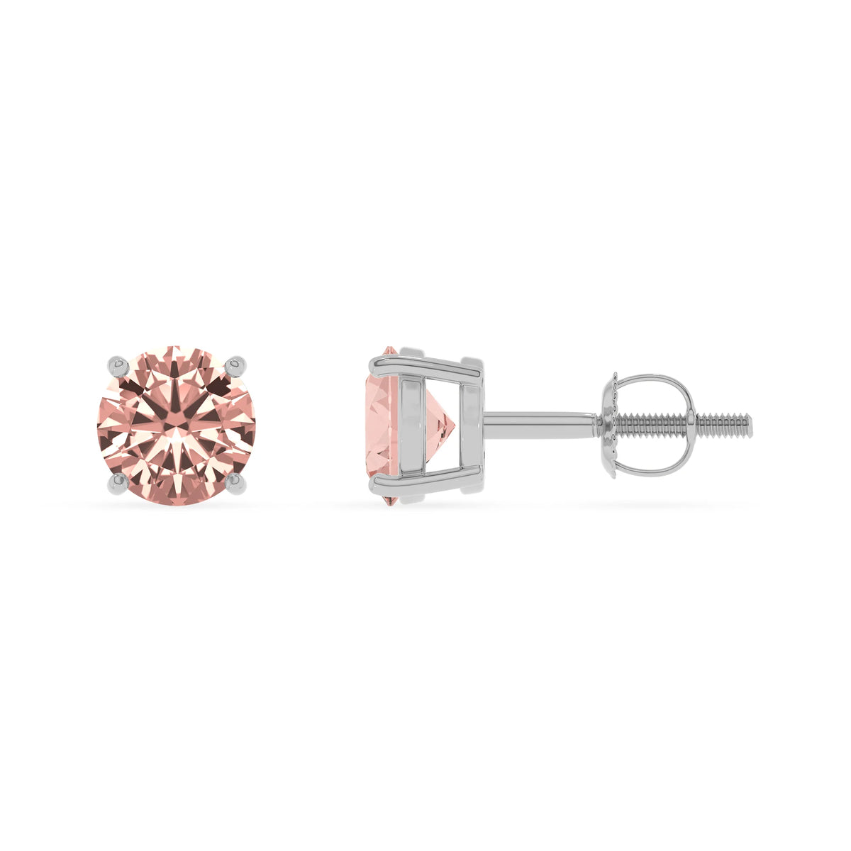 lab grown morganite round stud earrings in white gold 