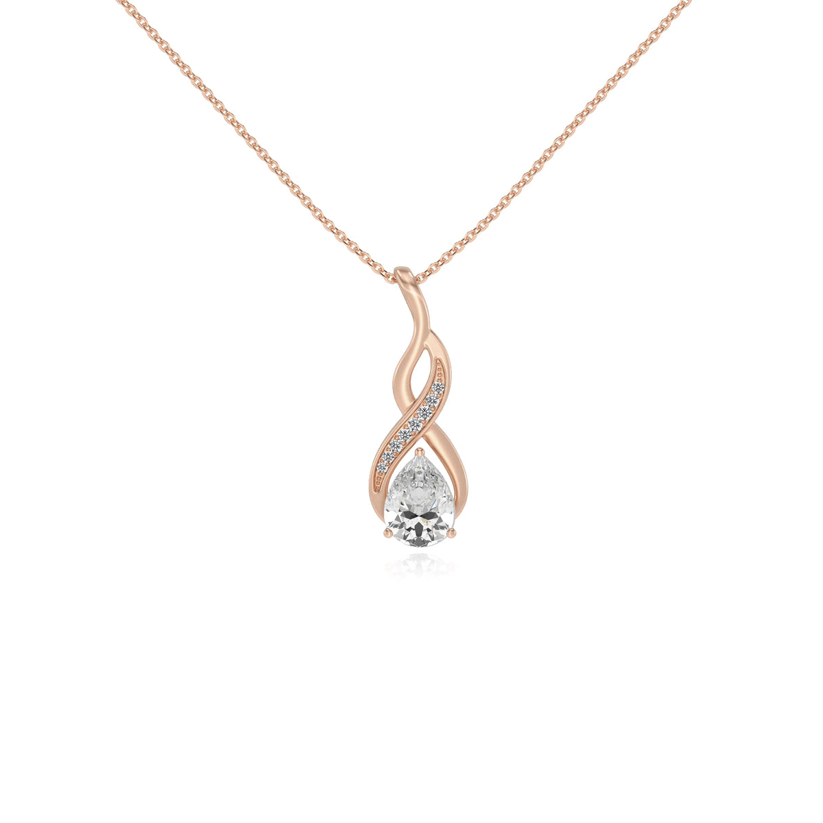 lab grown moissanite pear solitaire necklaces in rose gold 