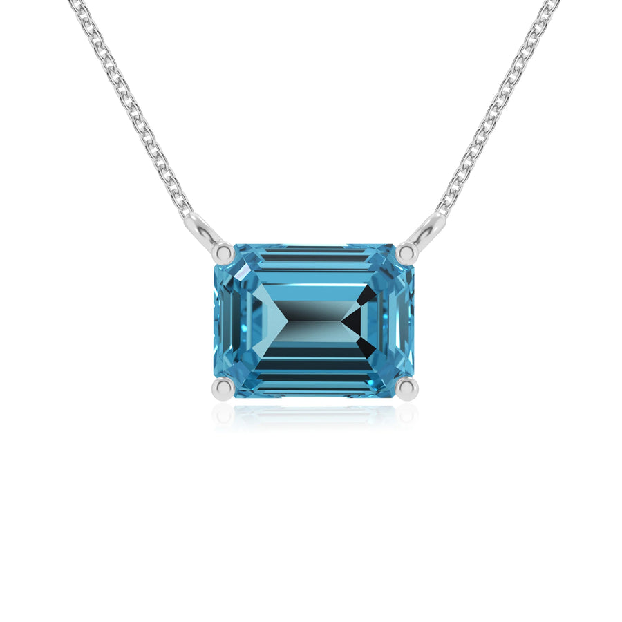 natural swiss-blue-topaz emerald cut solitaire necklaces in platinum 