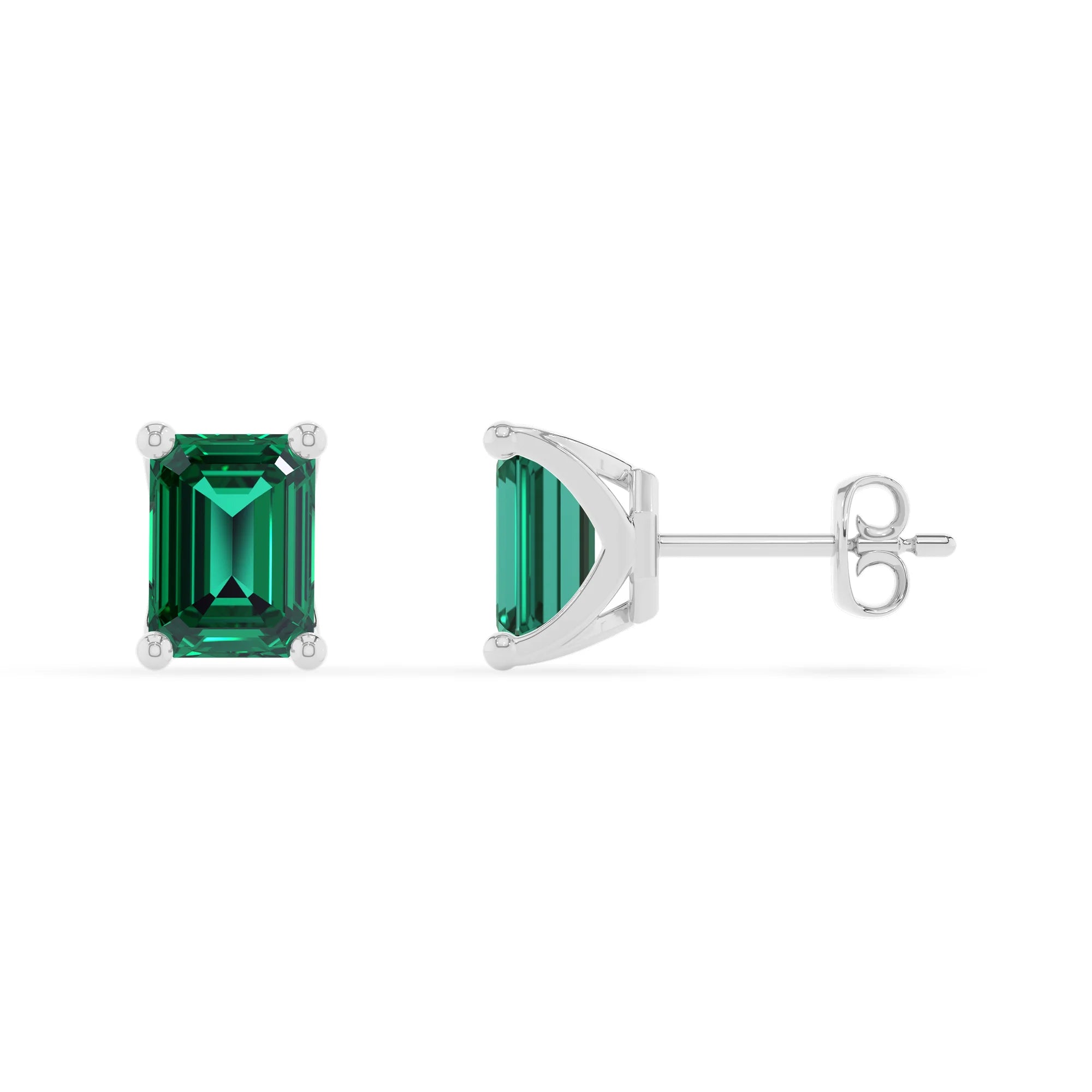 lab grown emerald octogon cut stud earrings in platinum 