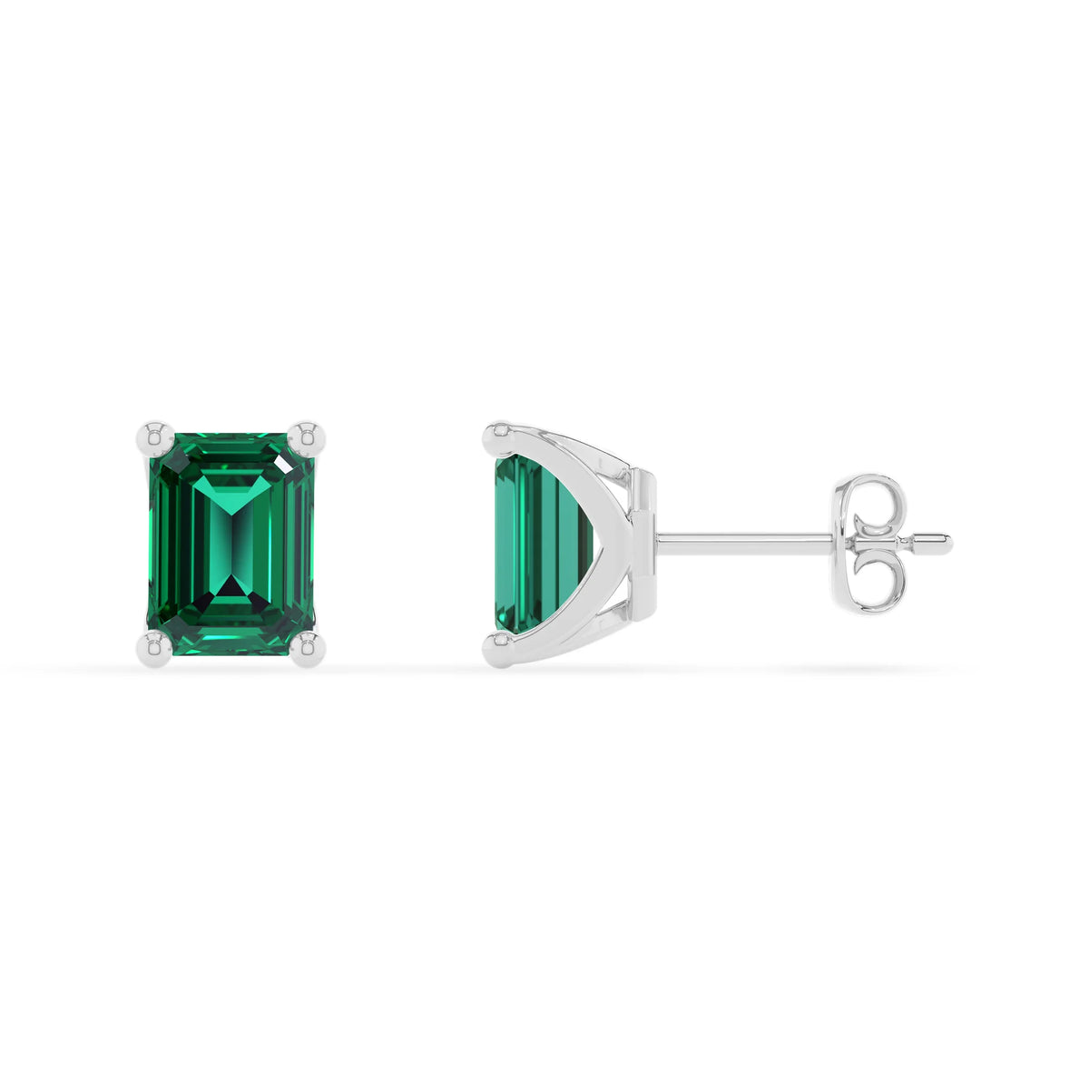 lab grown emerald octogon cut stud earrings in platinum 