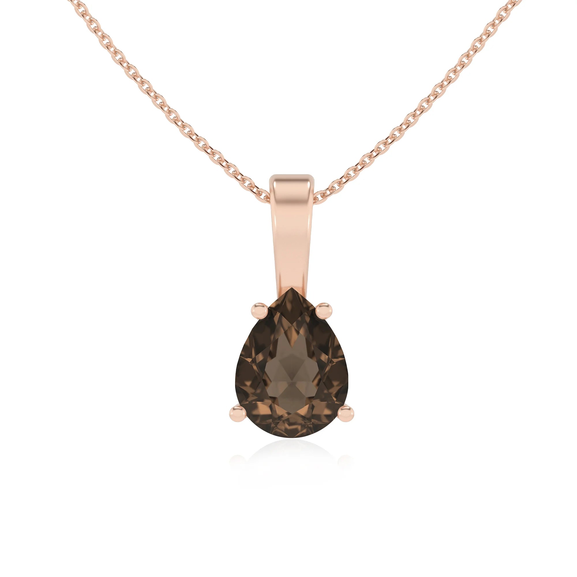 natural smoky-quartz pear solitaire necklaces in rose gold 