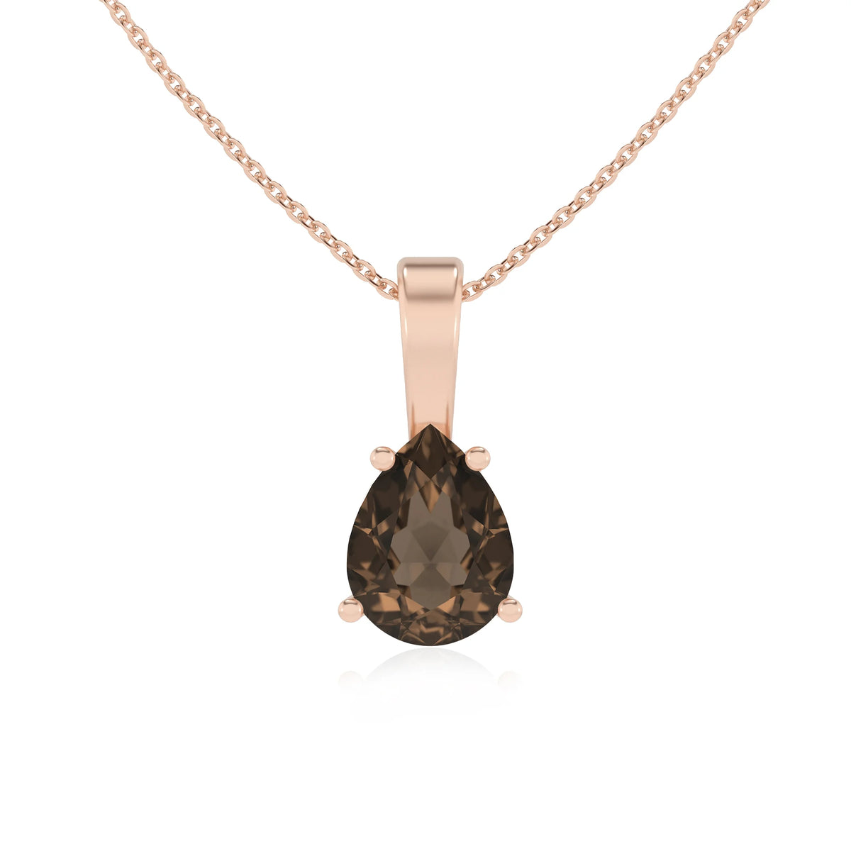 natural smoky-quartz pear solitaire necklaces in rose gold 