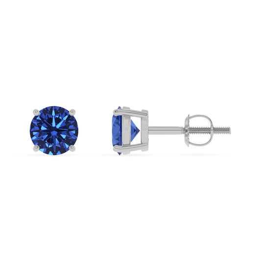 lab grown blue sapphire round stud earrings in white gold 