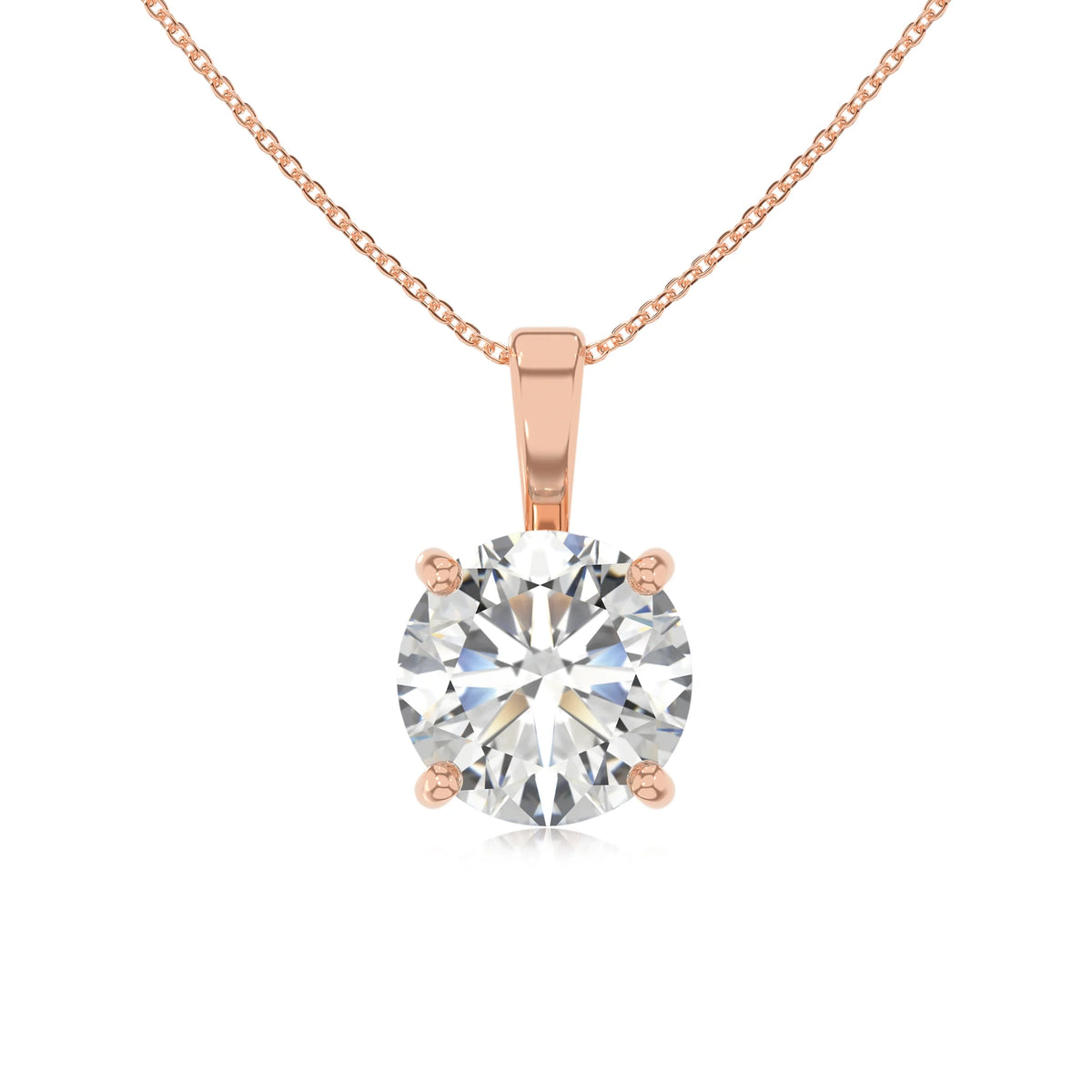 lab grown moissanite round solitaire necklaces in rose gold 