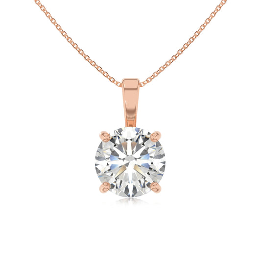 lab grown moissanite round solitaire necklaces in rose gold 