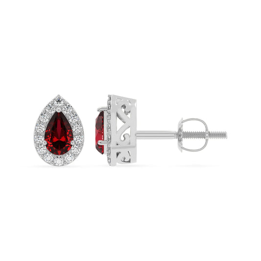 lab grown ruby pear stud earrings in platinum 