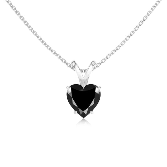 natural black-onyx heart solitaire v-bale necklaces in sterling silver 