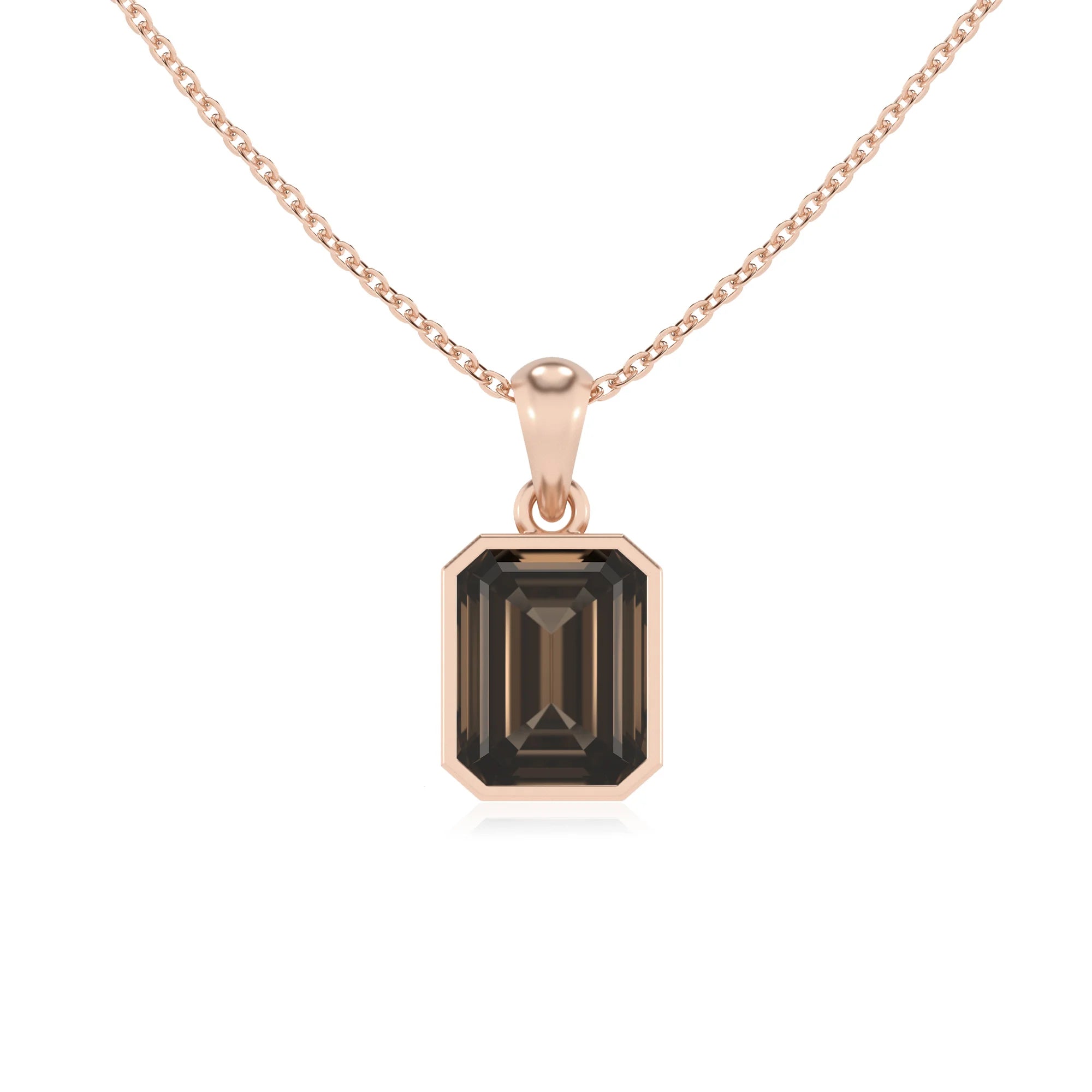 natural smoky-quartz emerald cut solitaire necklaces in rose gold 
