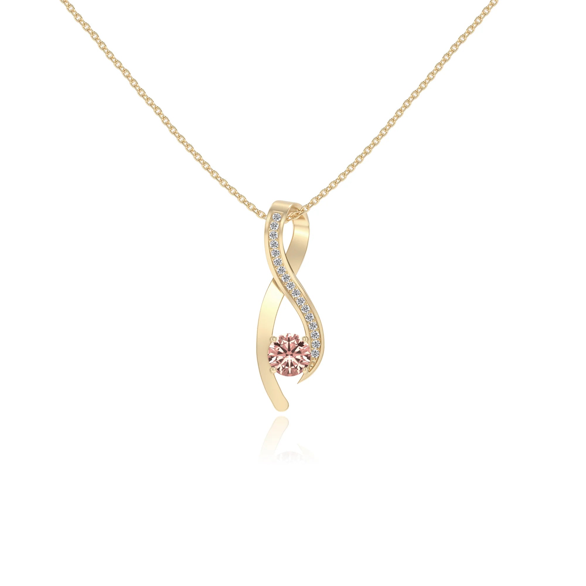 lab grown morganite round solitaire necklaces in yellow gold 