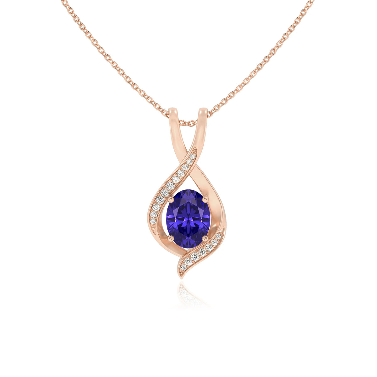 lab grown tanzanite oval solitaire necklaces in rose gold 