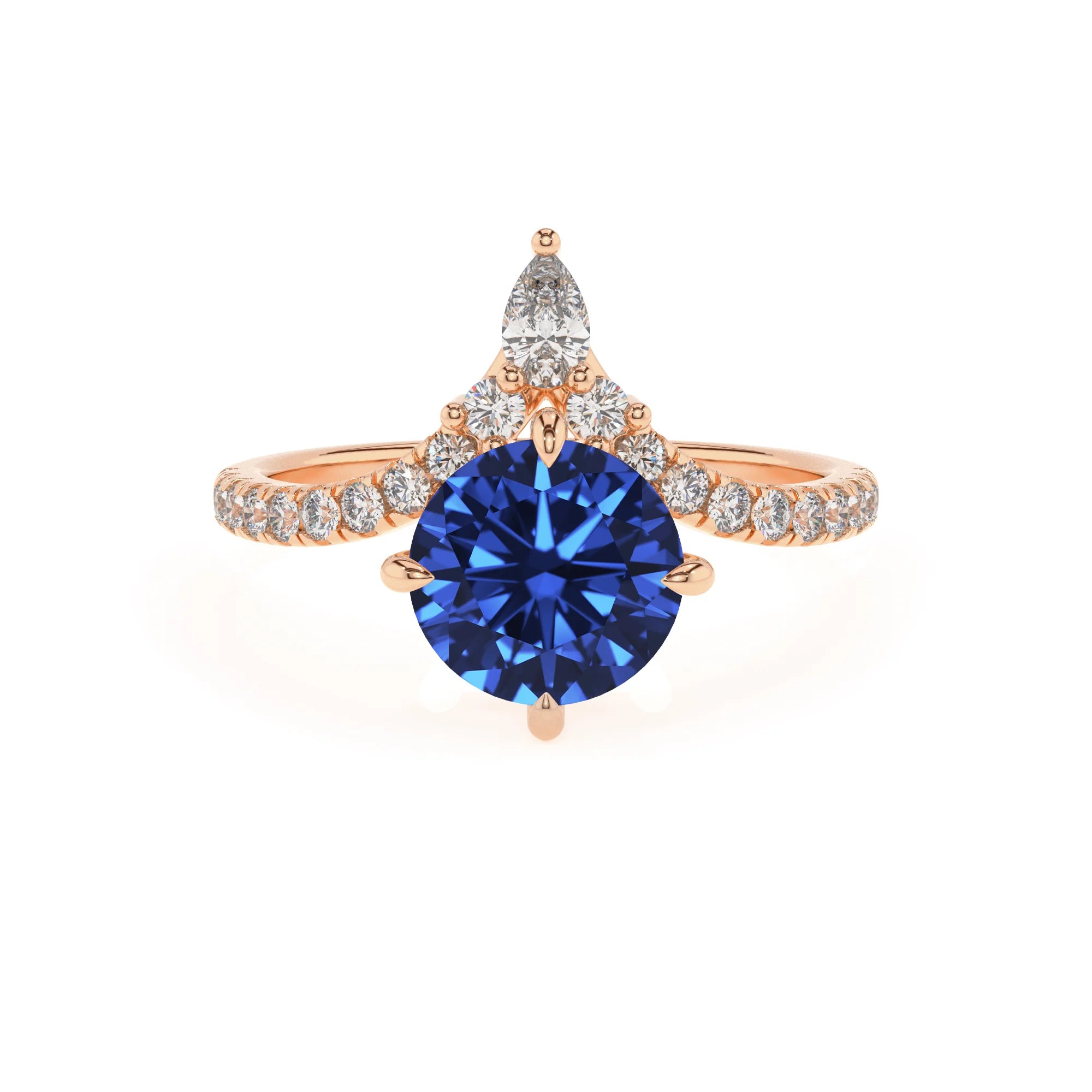 lab grown blue-sapphire round solitaire rings in rose gold 