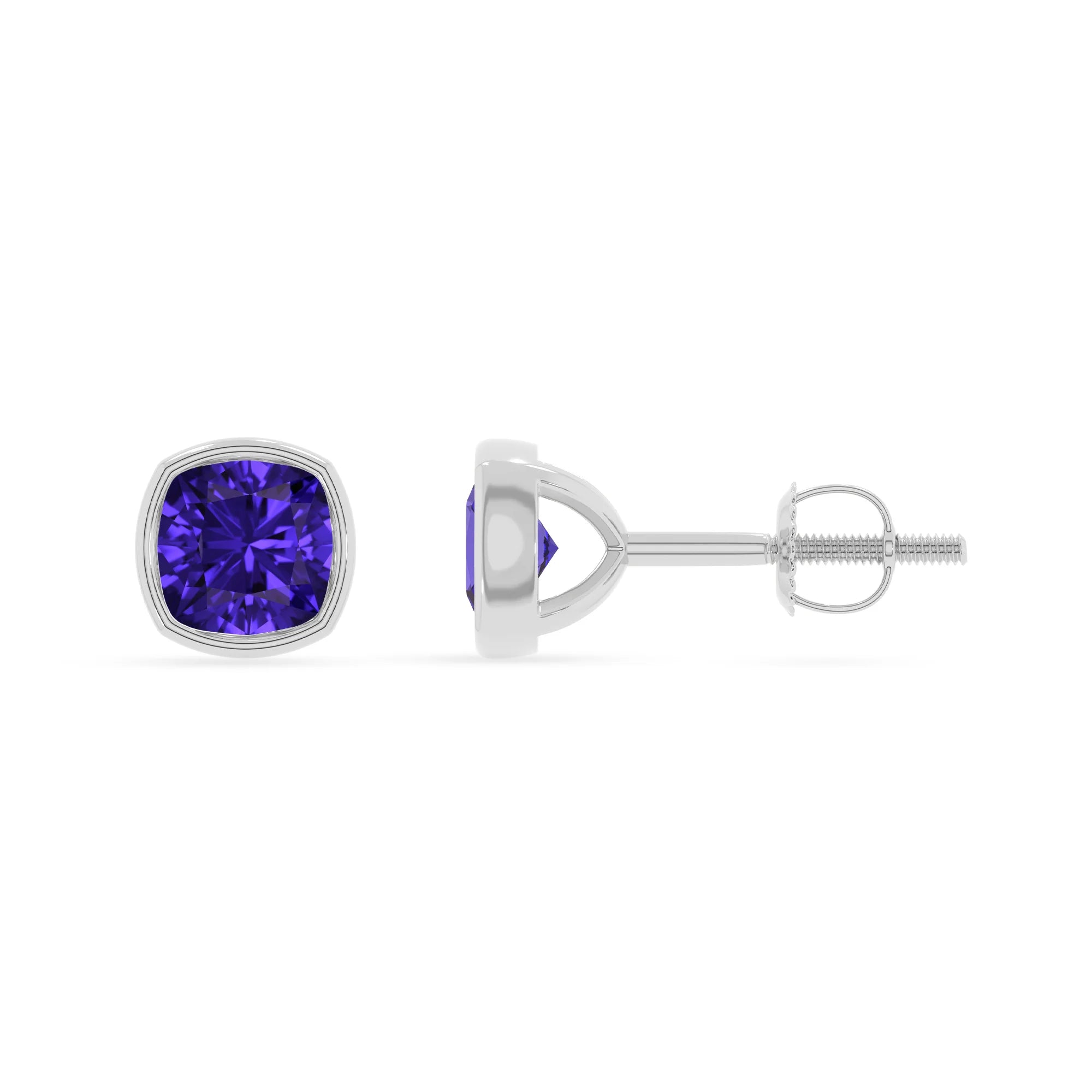lab grown tanzanite cushion stud earrings in platinum 
