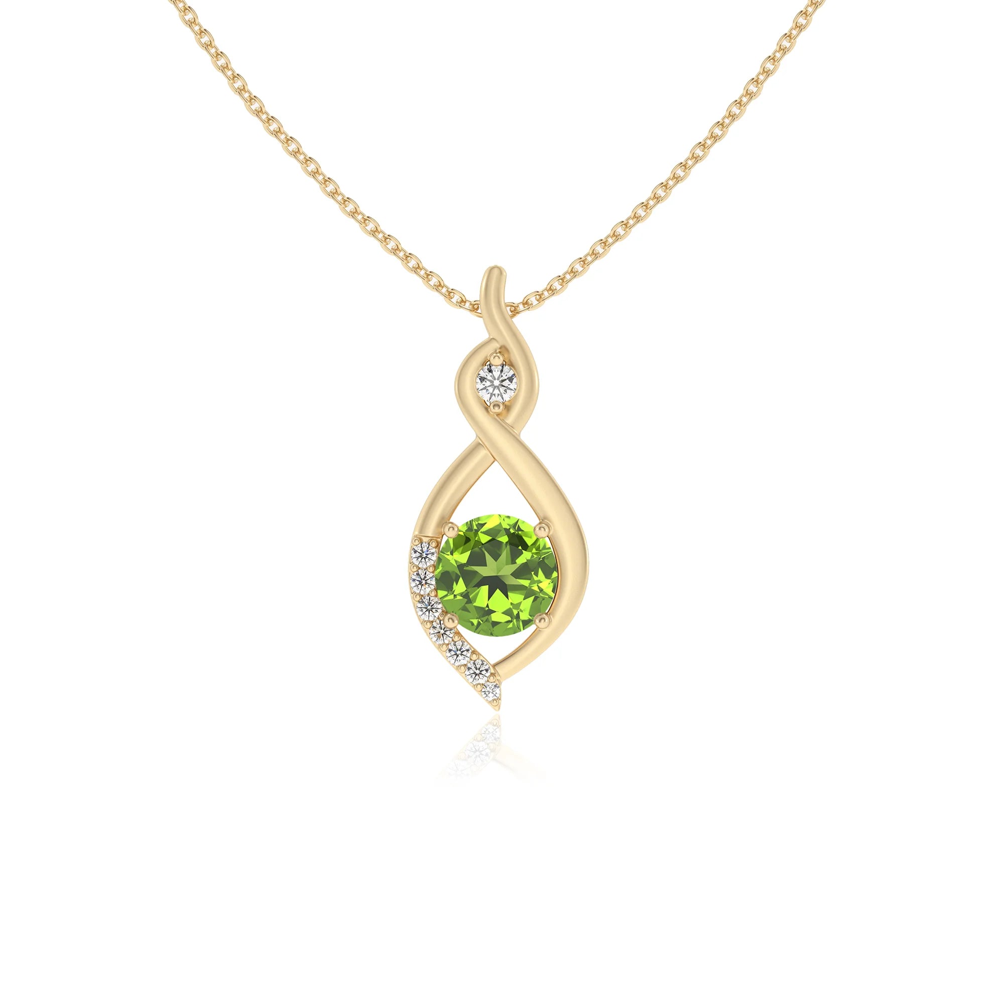 natural peridot round solitaire necklaces in yellow gold 