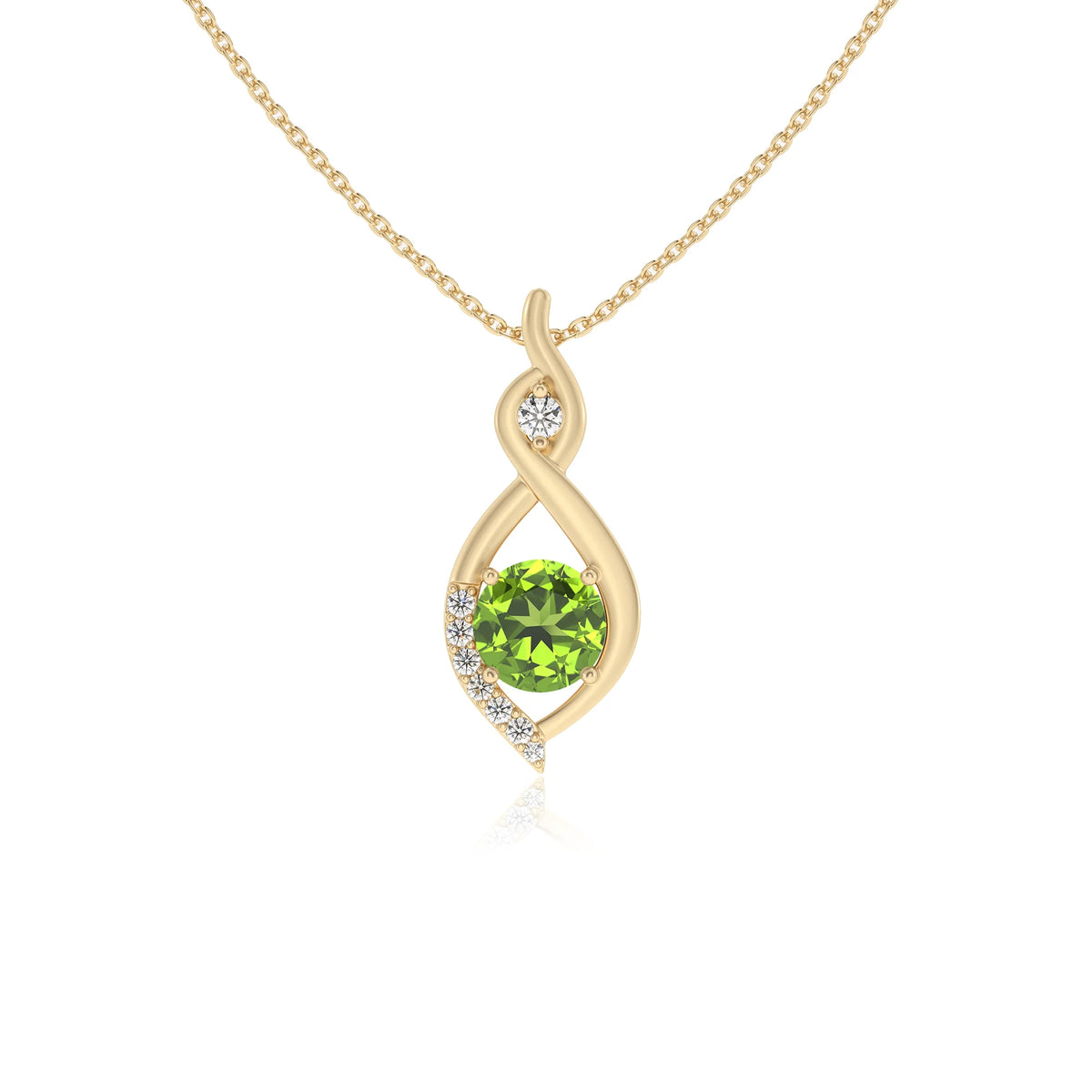 natural peridot round solitaire necklaces in yellow gold 