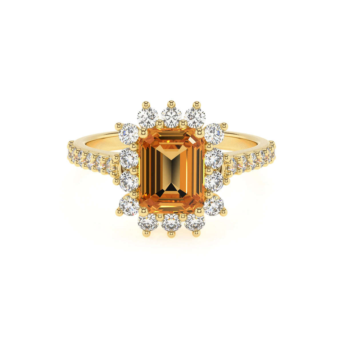 lab grown citrine emerald cut solitaire rings in yellow gold 