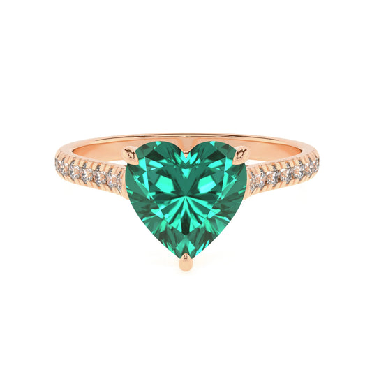 lab grown emerald heart half eternity solitaire engagement rings in rose gold 