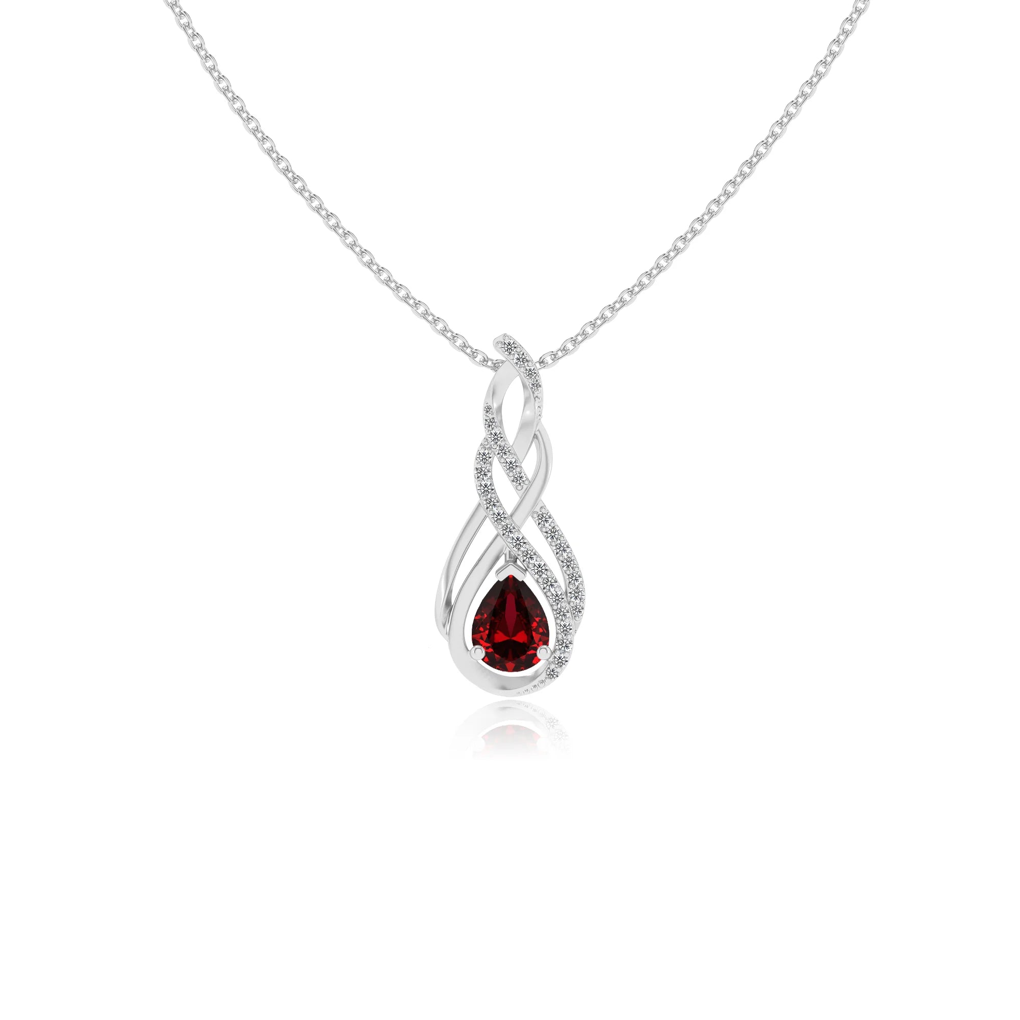 lab grown ruby pear solitaire necklaces in white gold 