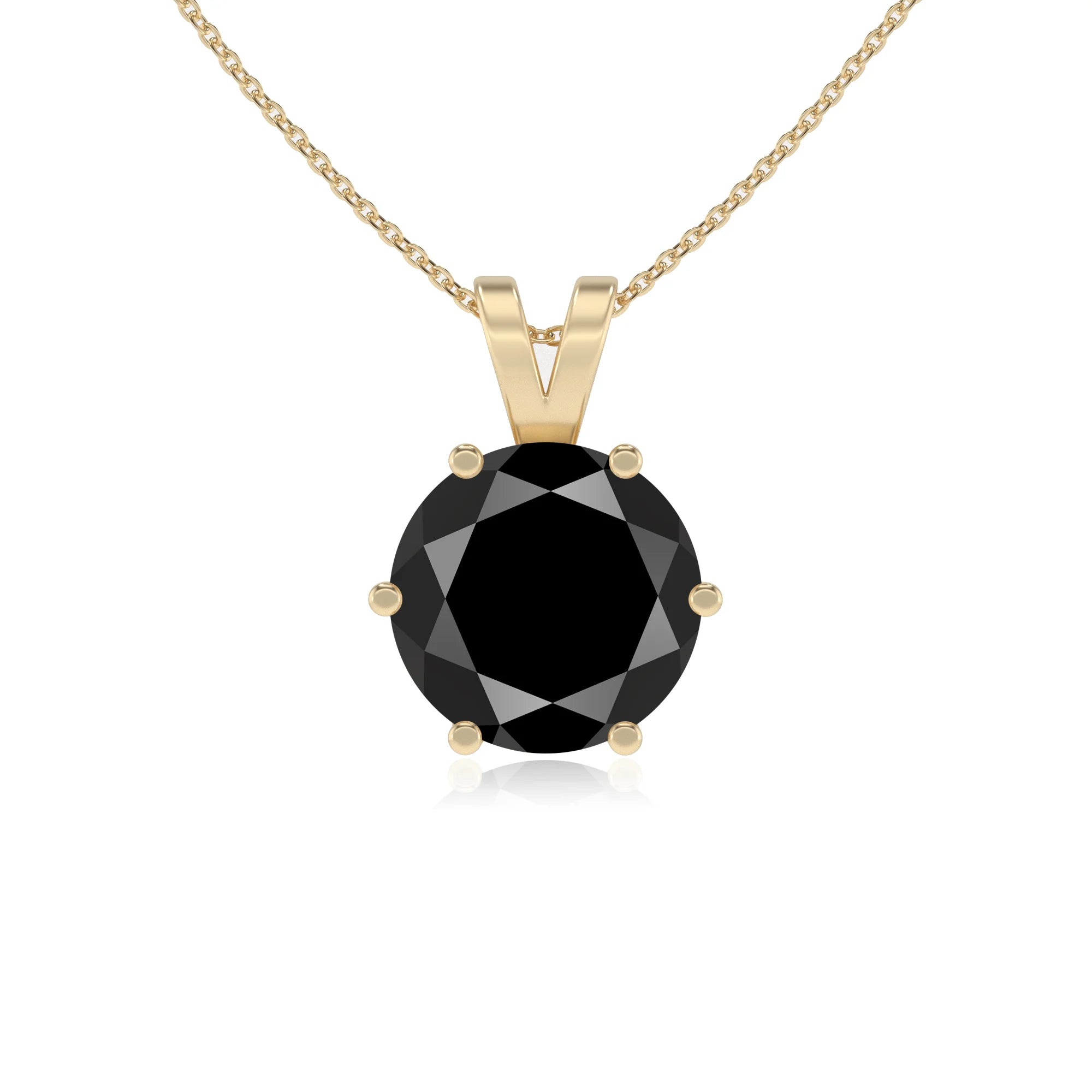 natural black-onyx round solitaire v-bale necklaces in yellow gold 