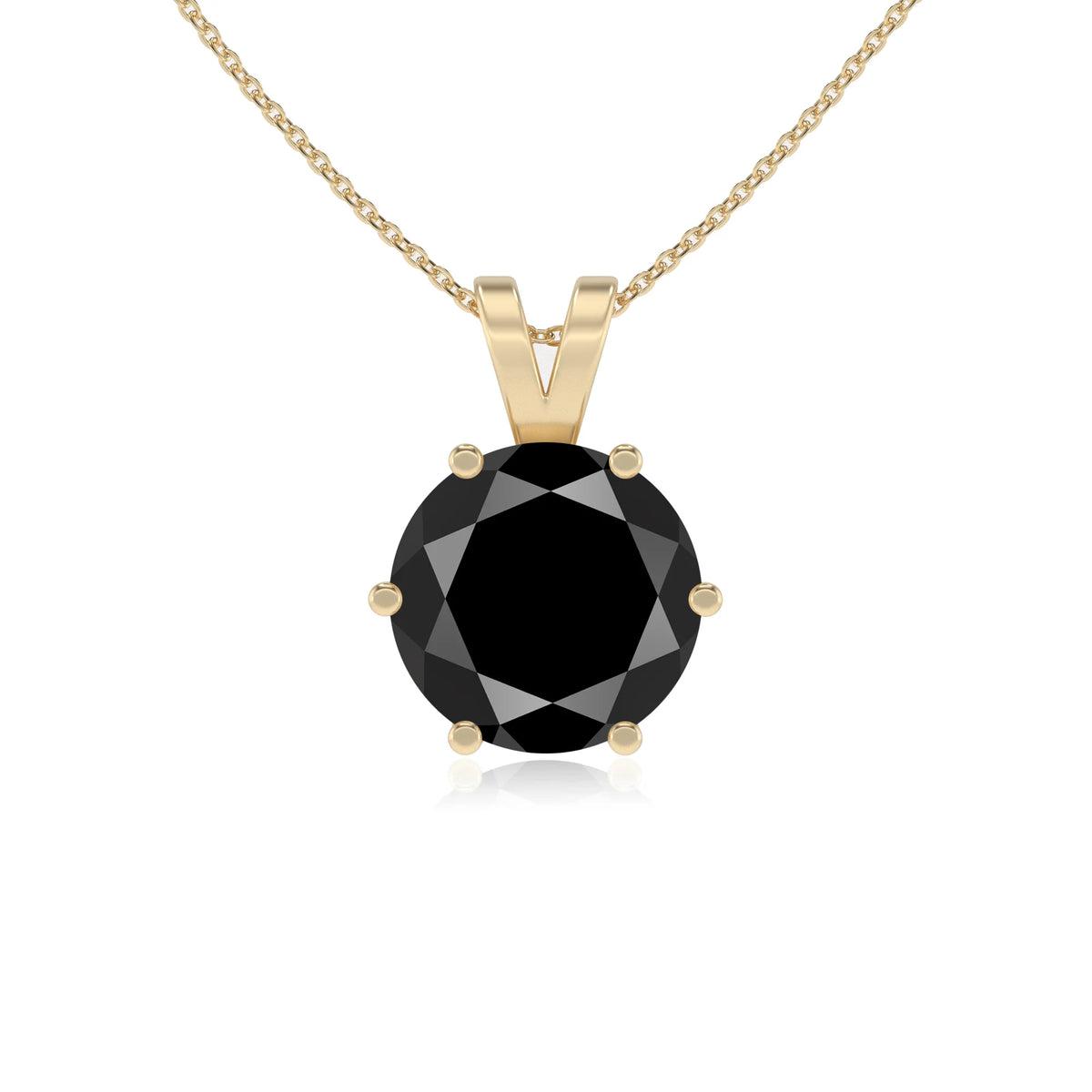 natural black-onyx round solitaire v-bale necklaces in yellow gold 