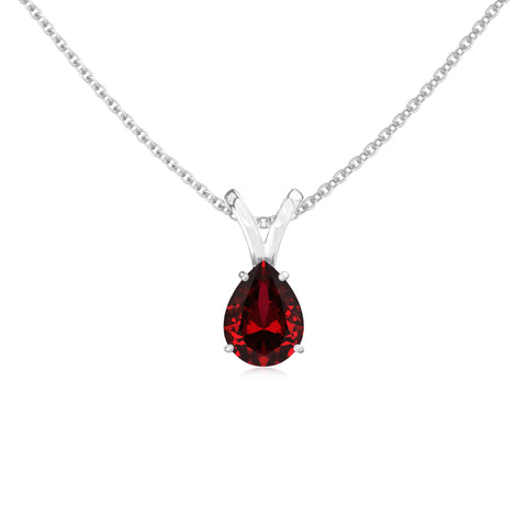 Lab Grown Ruby Pear Solitaire V-Bale Pendant Necklace with 18" Chain