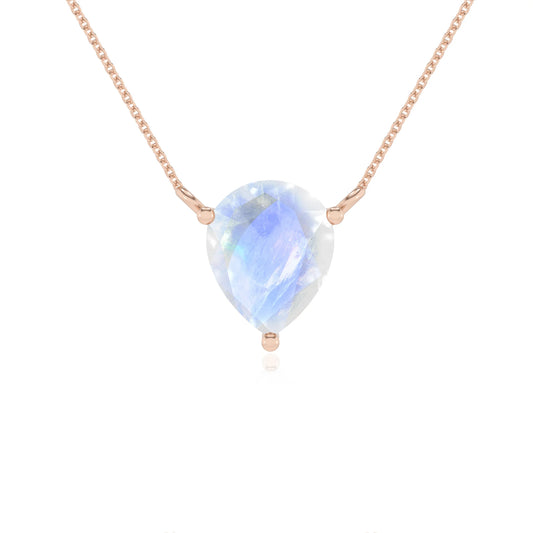 natural rainbow-moonstone pear solitaire necklaces in rose gold 