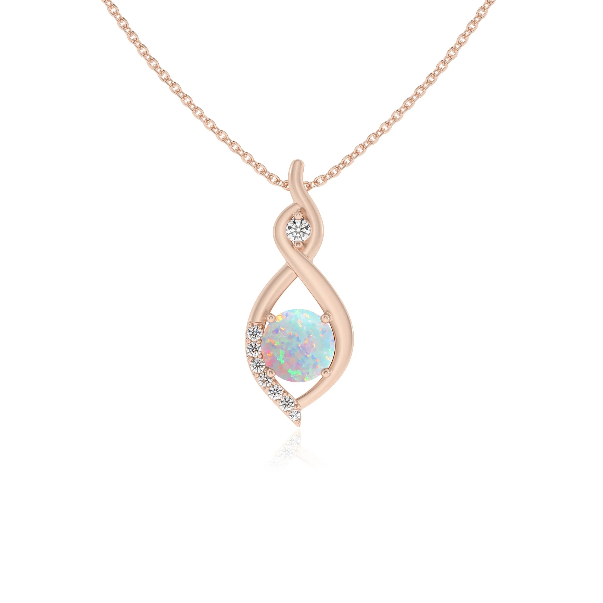 lab grown opal round solitaire necklaces in rose gold 