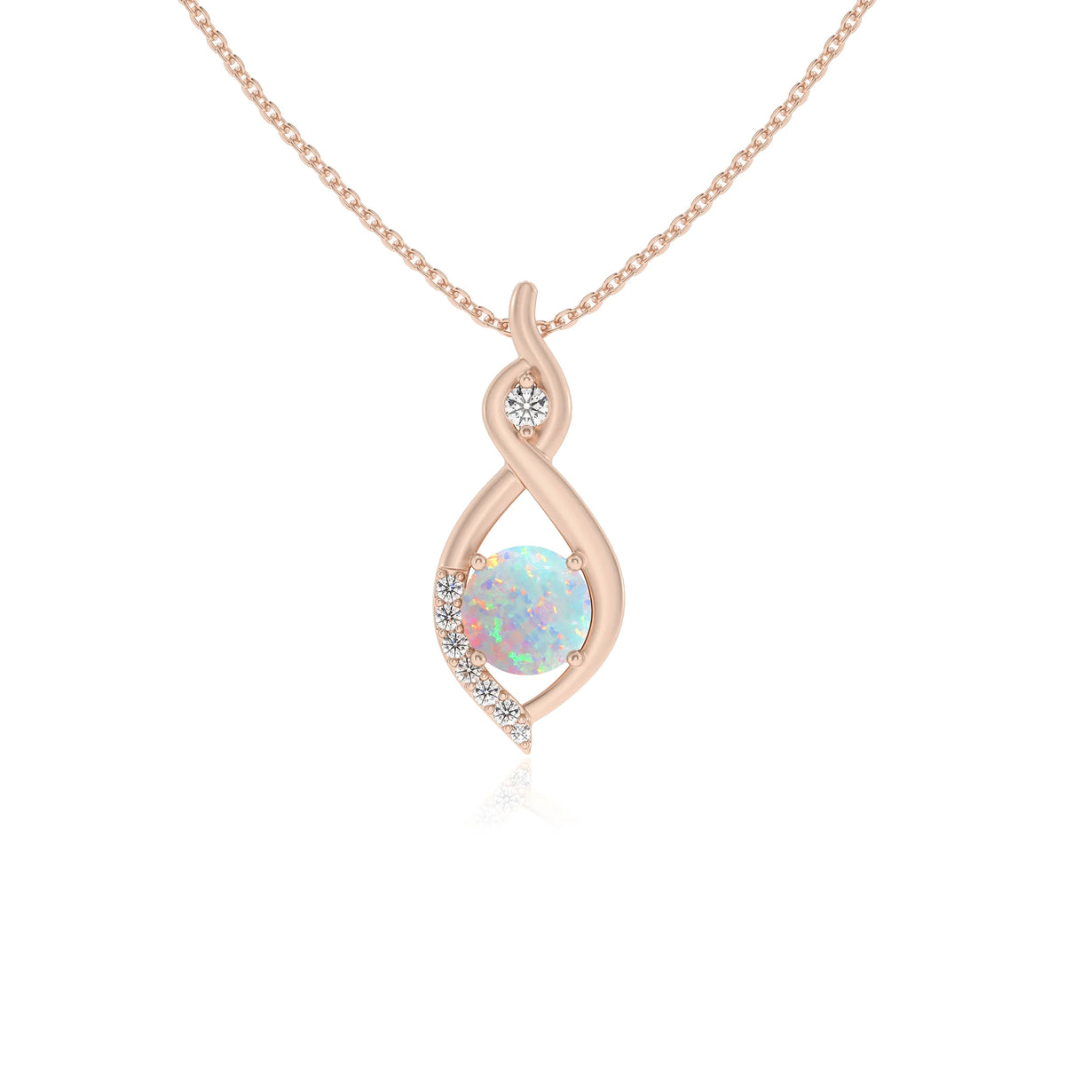 lab grown opal round solitaire necklaces in rose gold 
