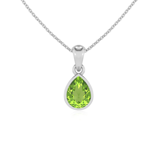 natural peridot pear solitaire necklaces in white gold 