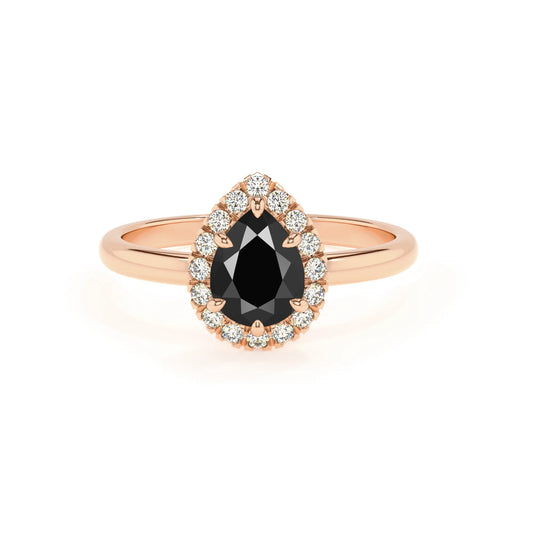 natural black-onyx pear solitaire rings in rose gold 