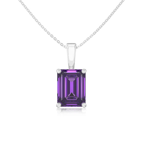 Lab Grown Amethyst Emerald-Cut Solitaire Pendant Necklace with 18" Chain