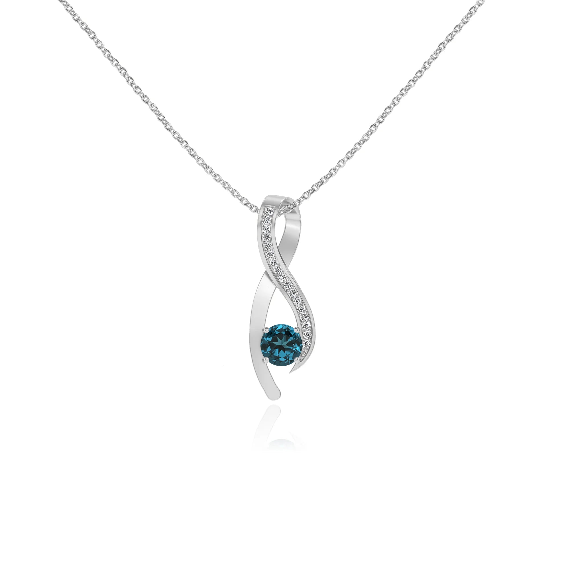 natural london-blue-topaz round solitaire necklaces in white gold 