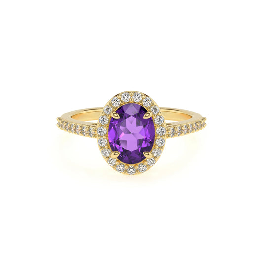 lab grown amethyst oval solitaire rings in yellow gold 