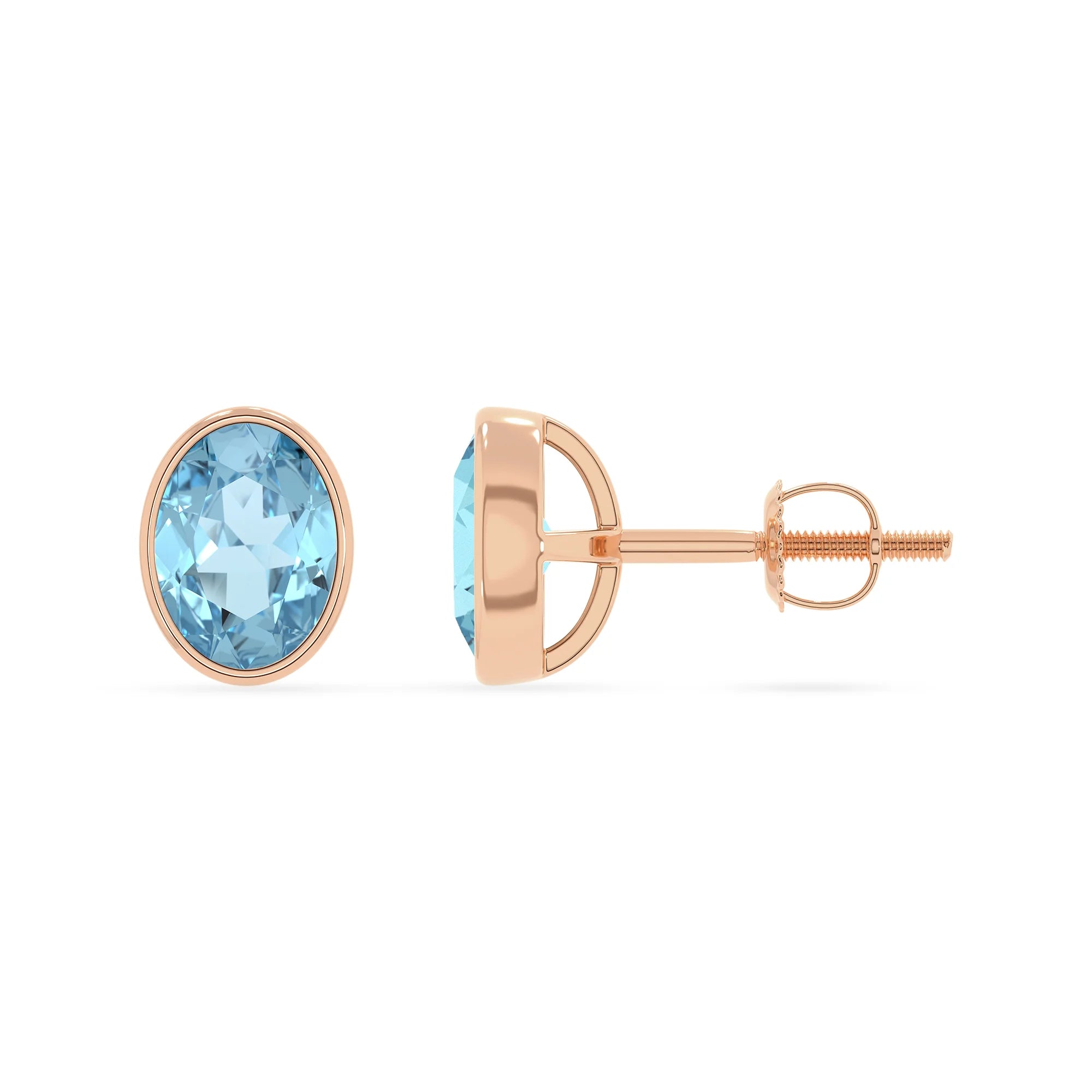 lab grown aquamarine oval stud earrings in rose gold 