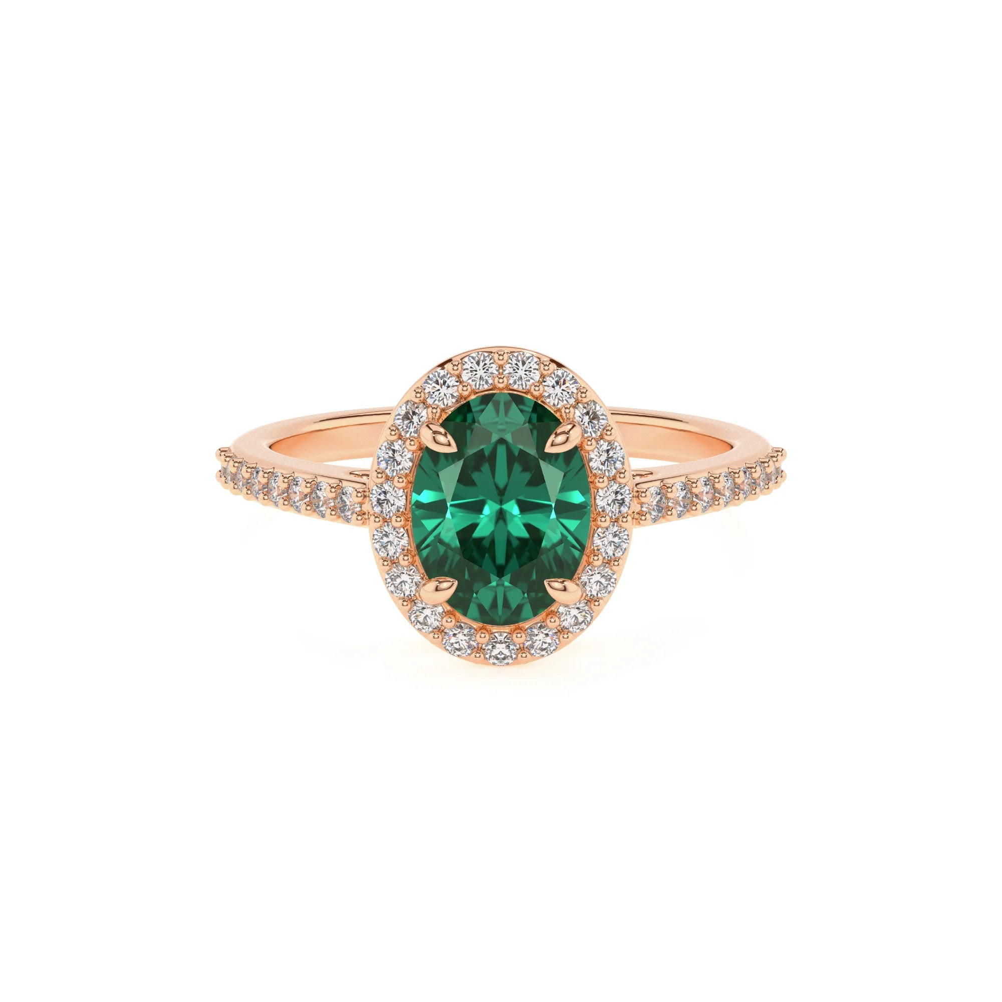lab grown emerald oval solitaire rings in rose gold 