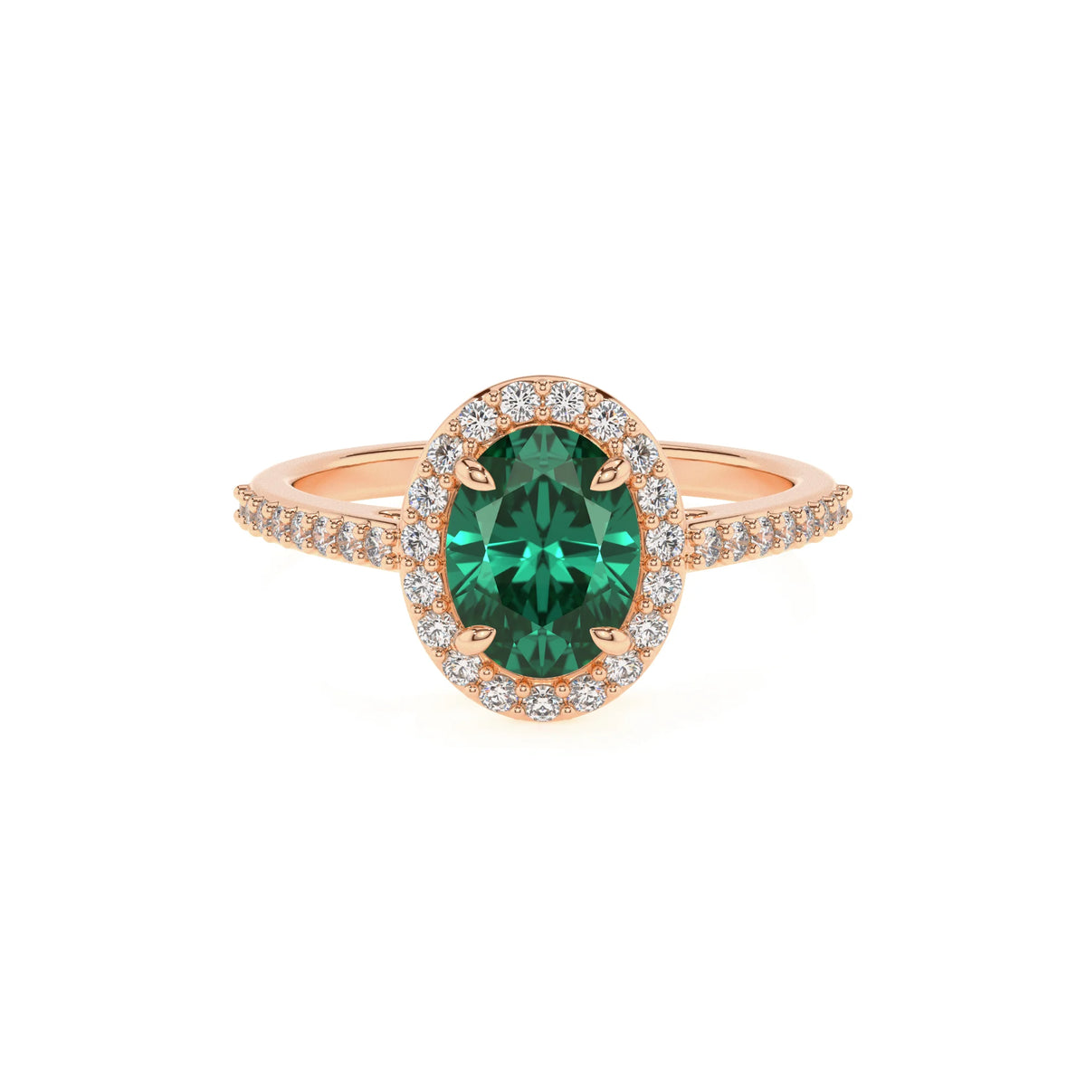 lab grown emerald oval solitaire rings in rose gold 